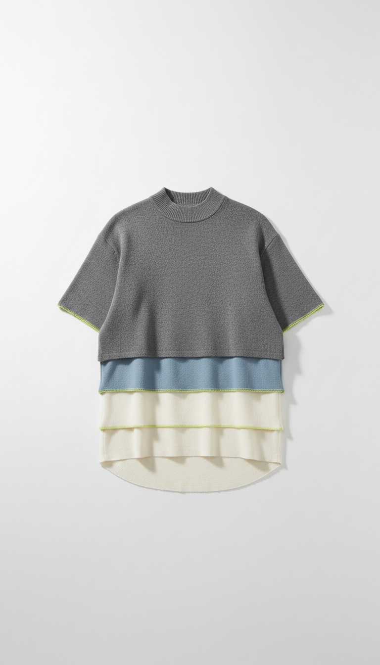 Layered Knit Tee With Contrast Panels